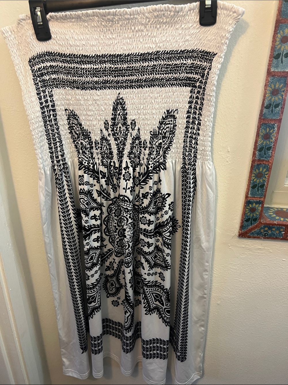 Strapless Black & White Printed Swim Coverup
